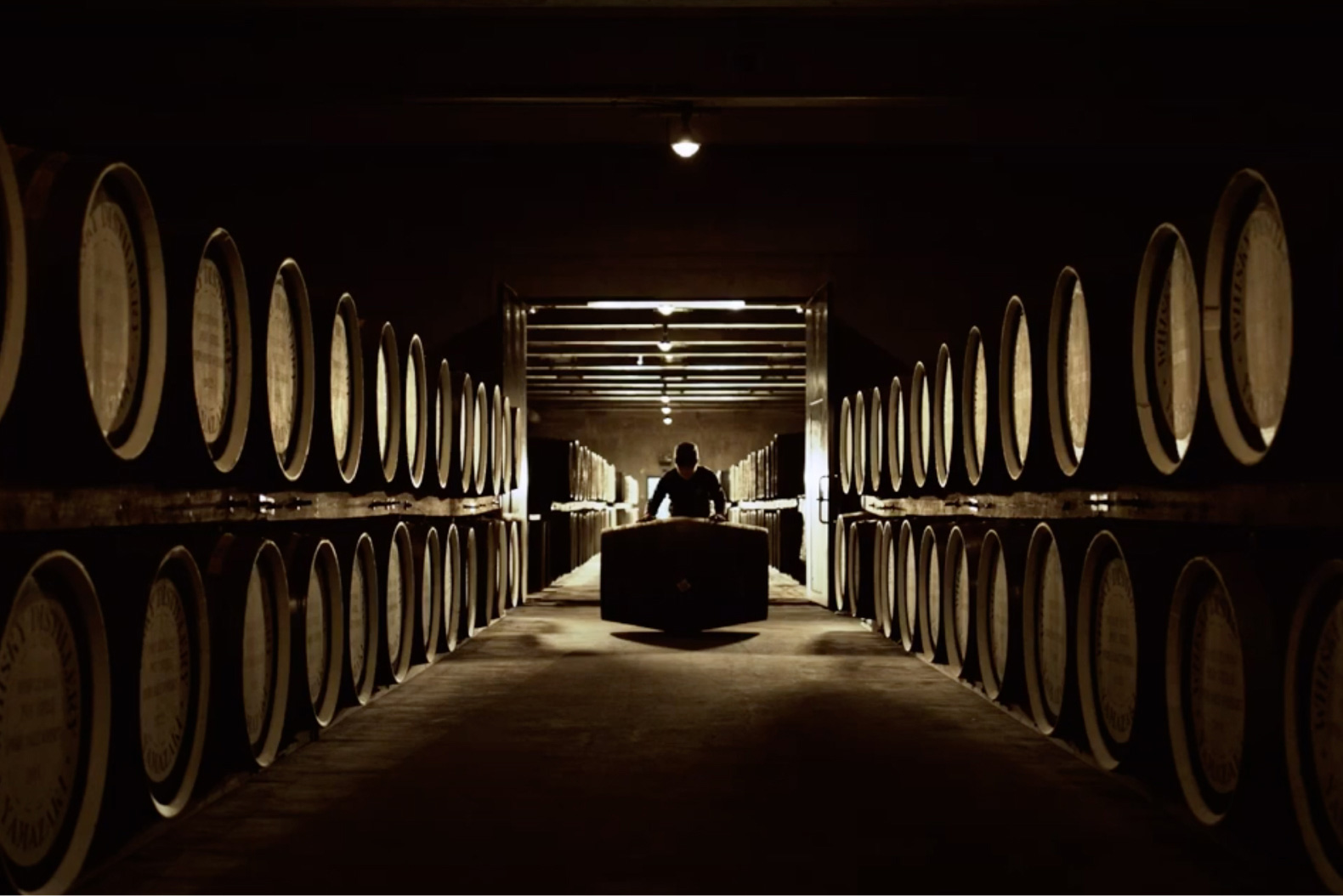 Employee moving barrel