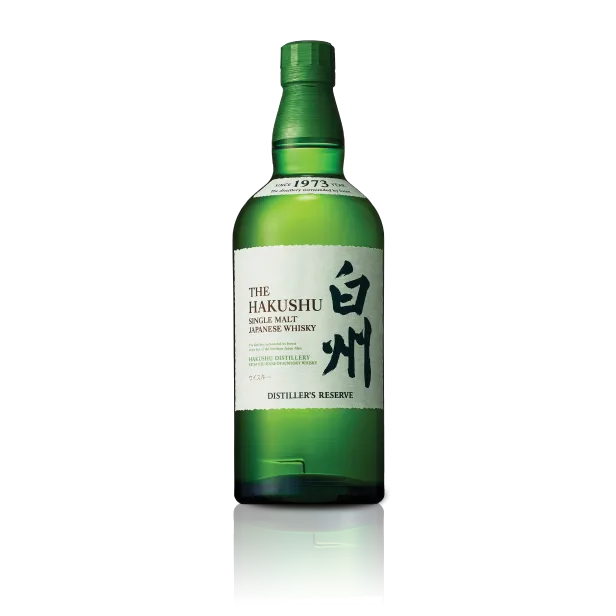 Green bottle of Suntory Whisky Hakushu Distiller's Reserve