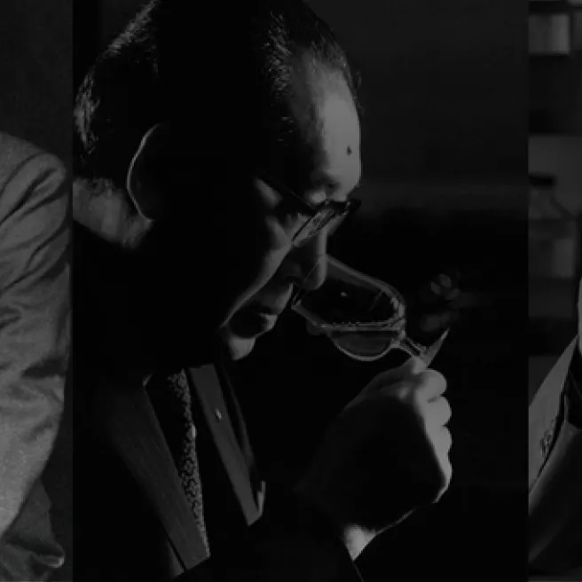 Black and white photo of Japanese older men
