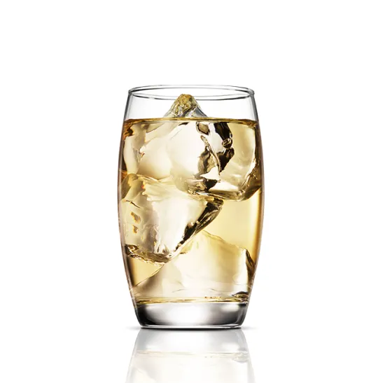 A glass of Whisky and Water with large ice cube