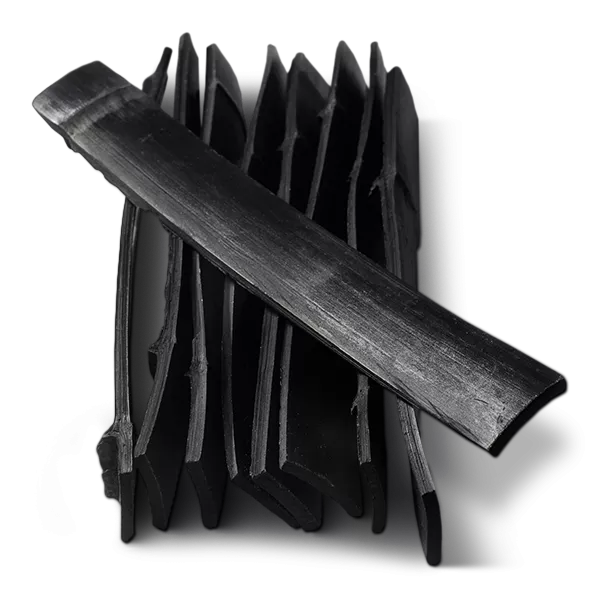 Long thin strips of black charcoal