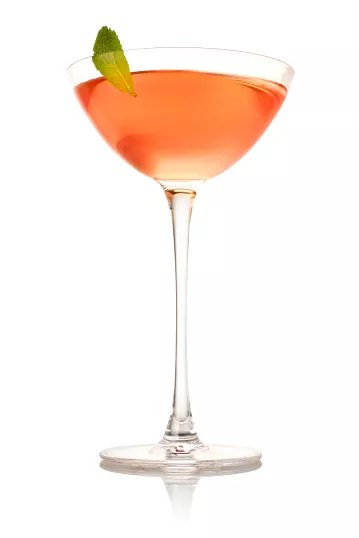 Haku Vodka Lychee Martini in coup glass with green leaf garnish