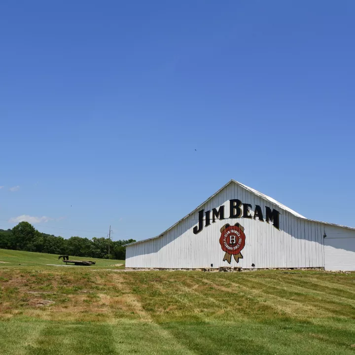 The Jim Beam Distillery on a rolling green lawn in America