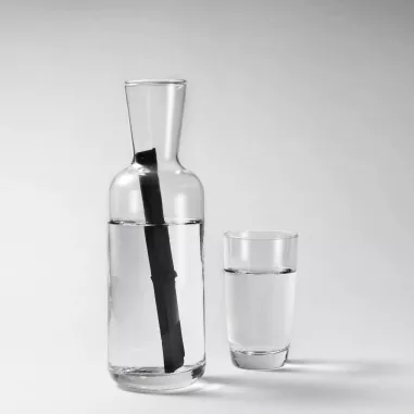 Pitcher of clear Japanese spirits with charcoal filter