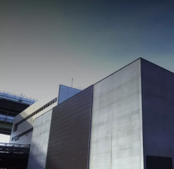 Gray modern Suntory Osaka Distillery building