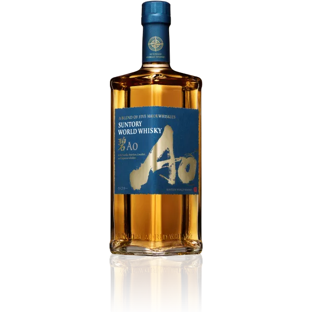 Bottle of Suntory Ao World Whisky with blue label