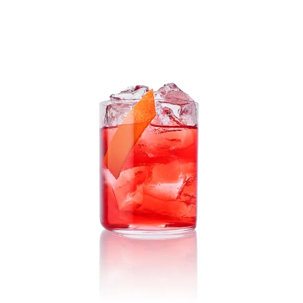 Roku Gin Negroni cocktail on ice with large orange twist