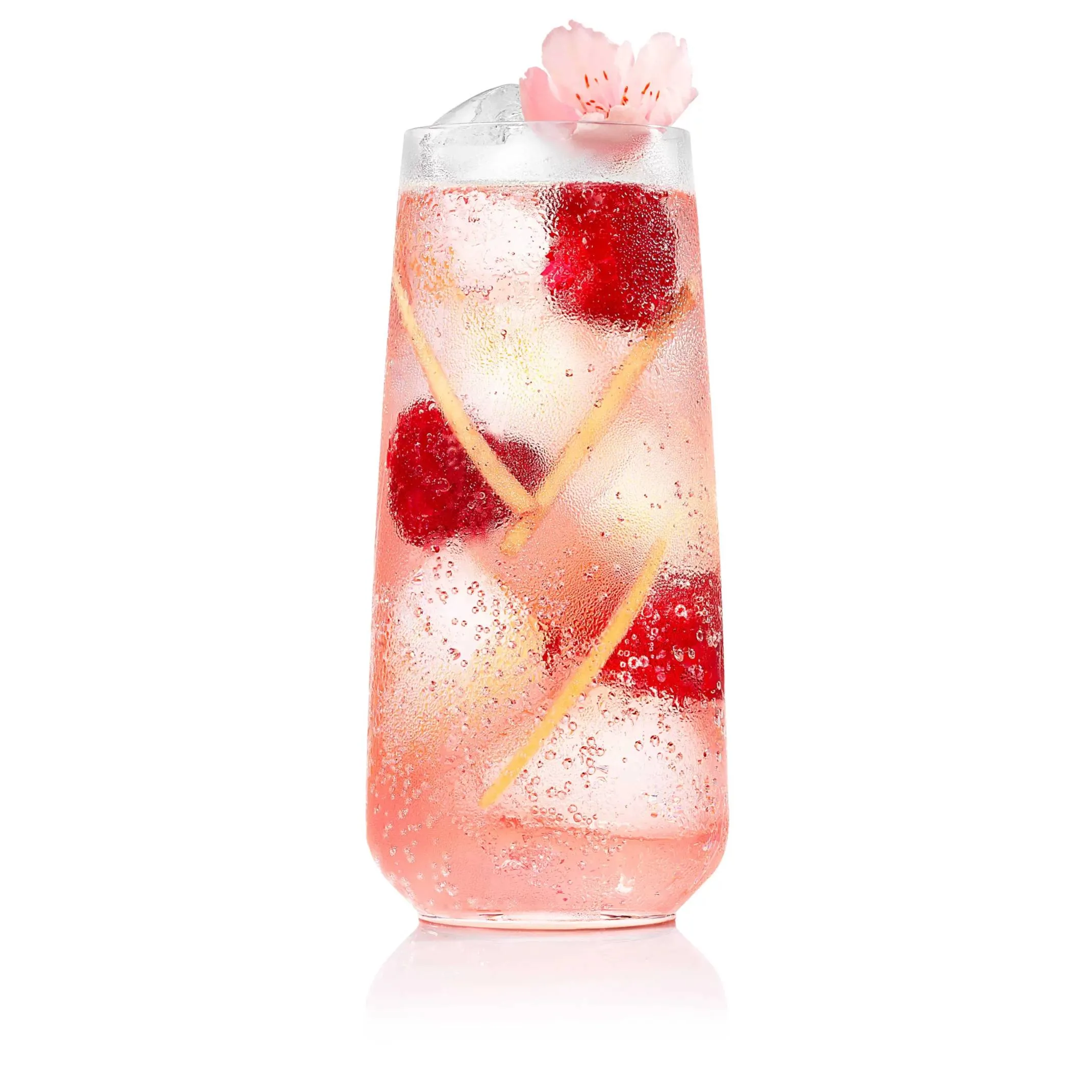 Roku Hanami Fizz cocktail in a Collins glass with ice, garnished with a Sakura