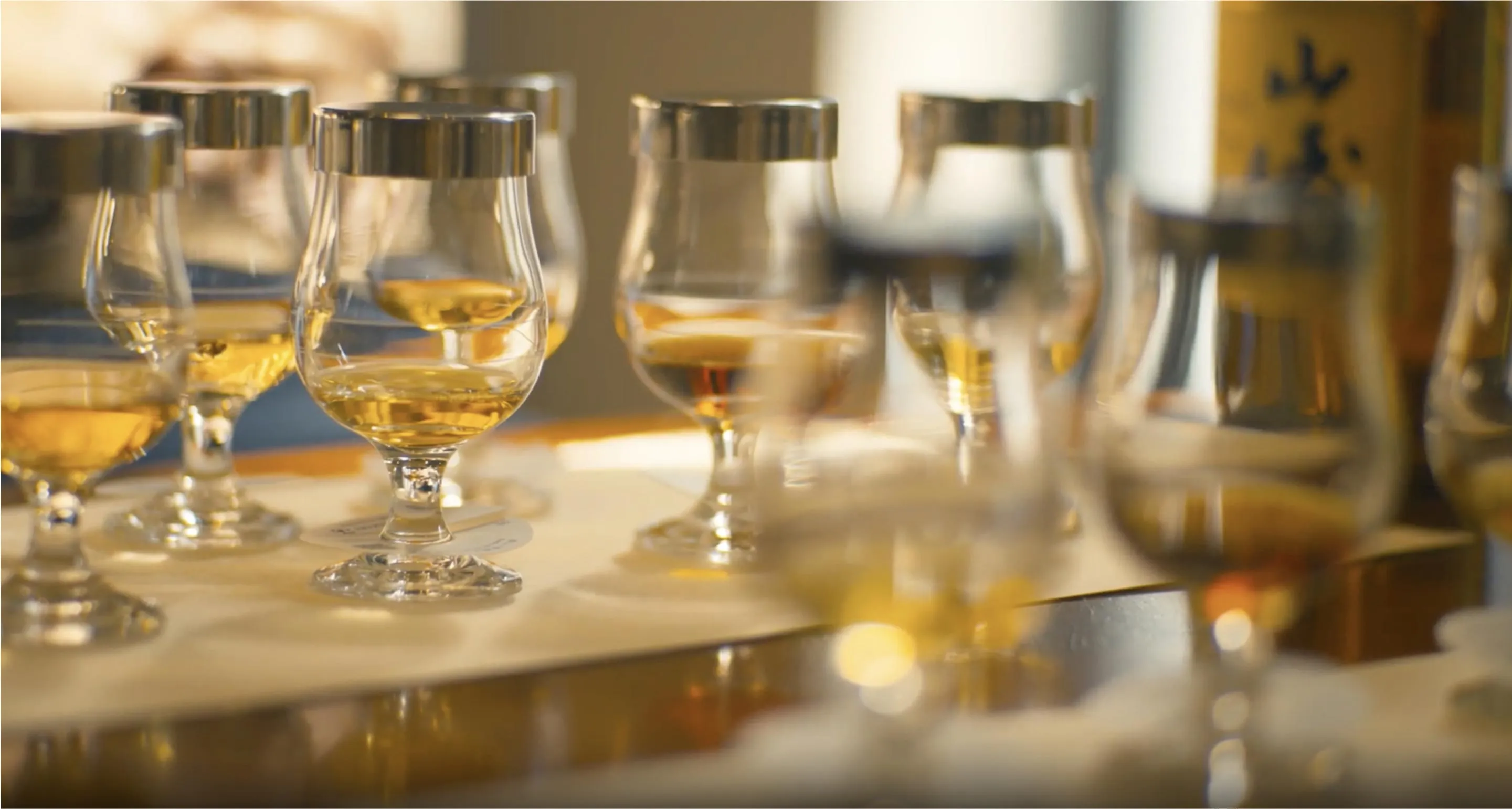 Whisky glasses on table
