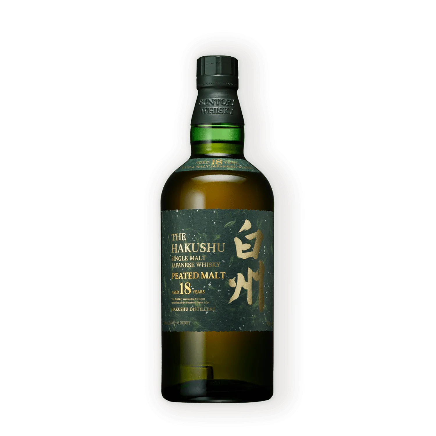 Hakushu 18 year old peated malt bottle